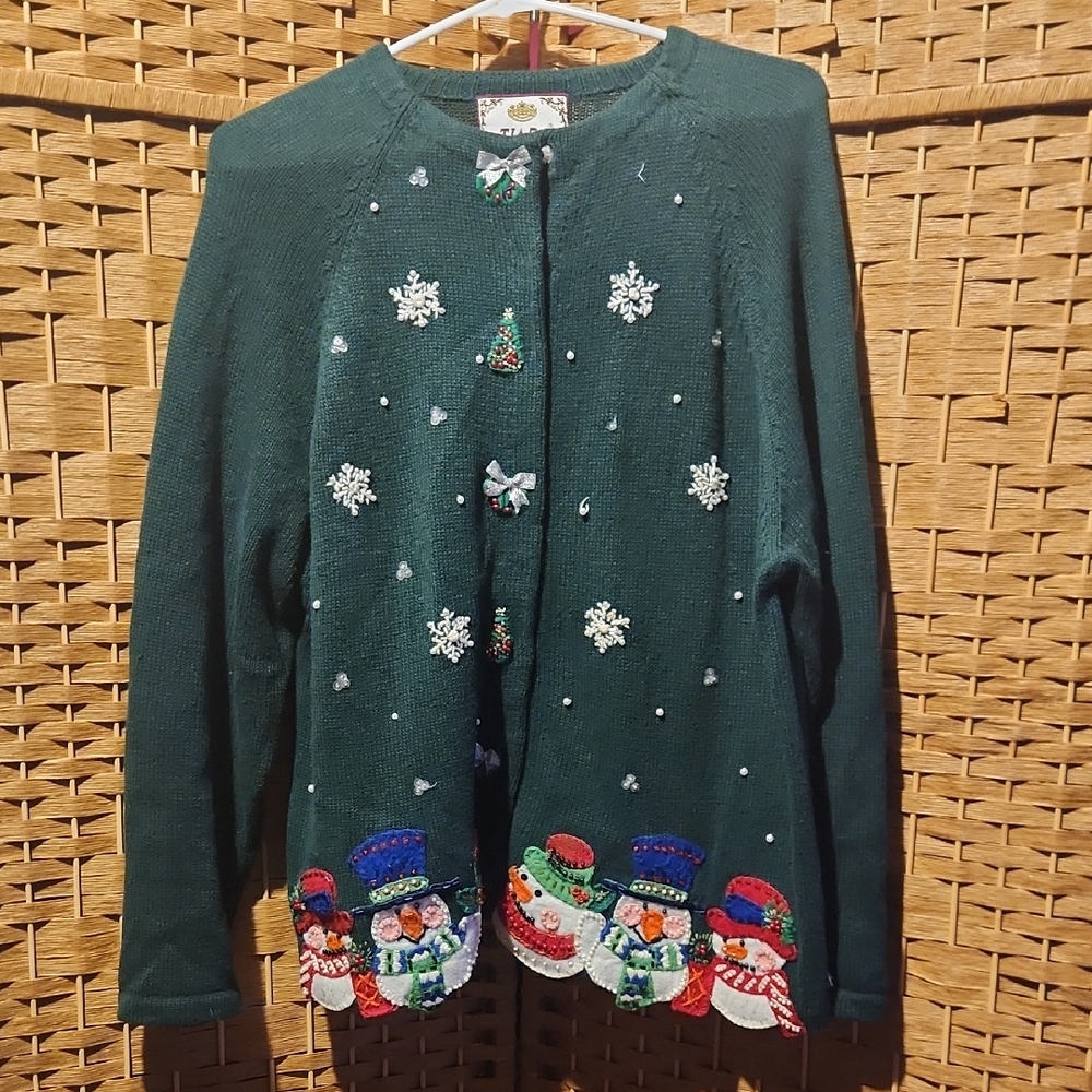 Vintage Tiara International, Christmas , Colorful, Festive Embroided Snowman L